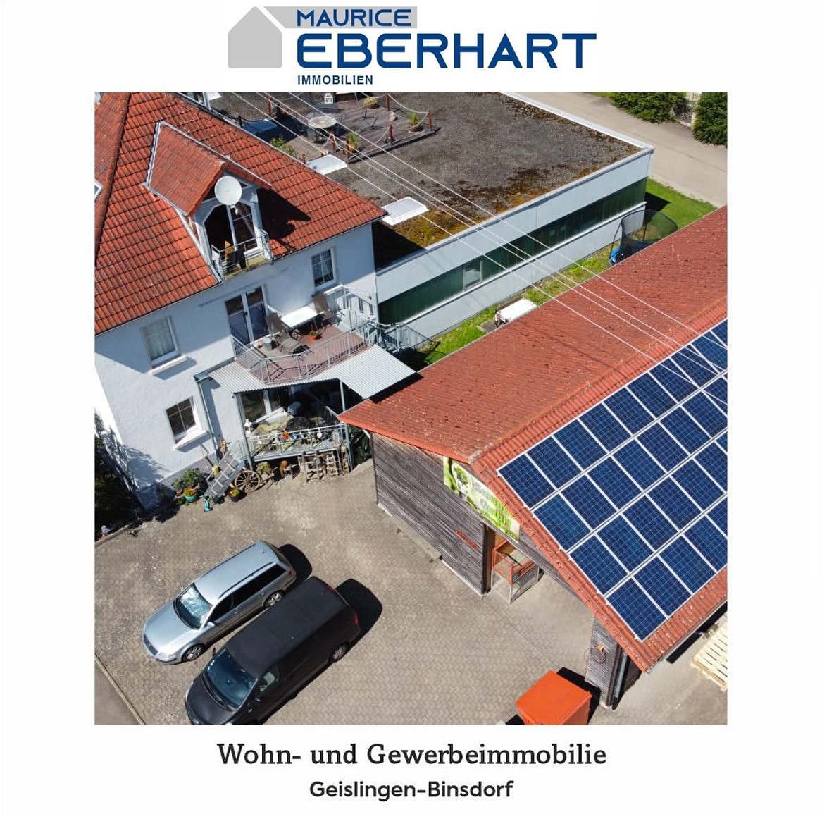 Luftaufnahme der Wohn- und Gewerbeimmobilie in Geislingen-Binsdorf
